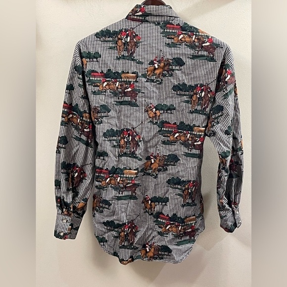 Vintage Fenwick Houndstooth Horse & Polo Players Women’s Button Down Size 10 - Picture 2 of 7